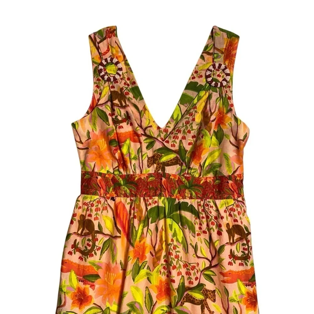Farm Rio Orange Tropical Tiered Maxi Dress Women’s XS - Picture 3 of 8